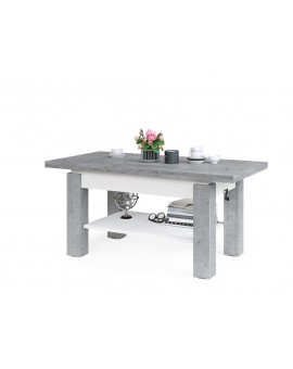 BRAVO  s polici, beton / bílá - rozkládací, zvedací konferenční stůl, stolek s poličkou