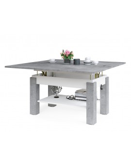 BRAVO  s polici, beton / bílá - rozkládací, zvedací konferenční stůl, stolek s poličkou