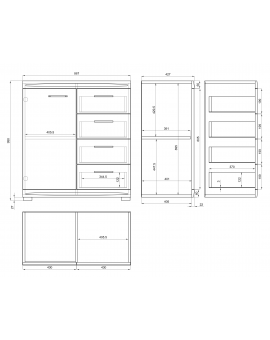 Komoda SIMPLE KD1SZ4, beton / bílý lesk - 4 zásuvky