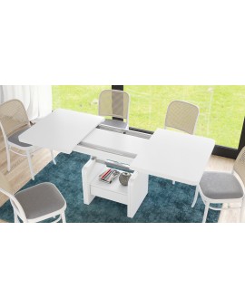 Konferenční stolek LEXUS, rozkládací, s funkcí zvedání desky, bílý mat
