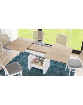 Konferenční stolek LEXUS, rozkládací, s funkcí zvedání desky, dub sonoma / bílý mat