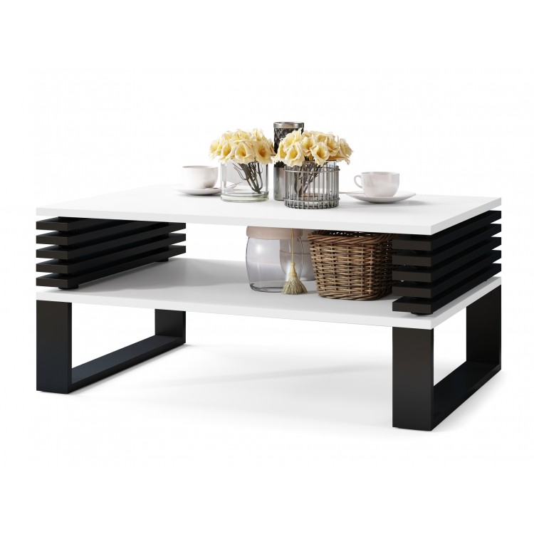 GOKEE bílá matná / černá matná - moderní konferenční stolek s poličkou