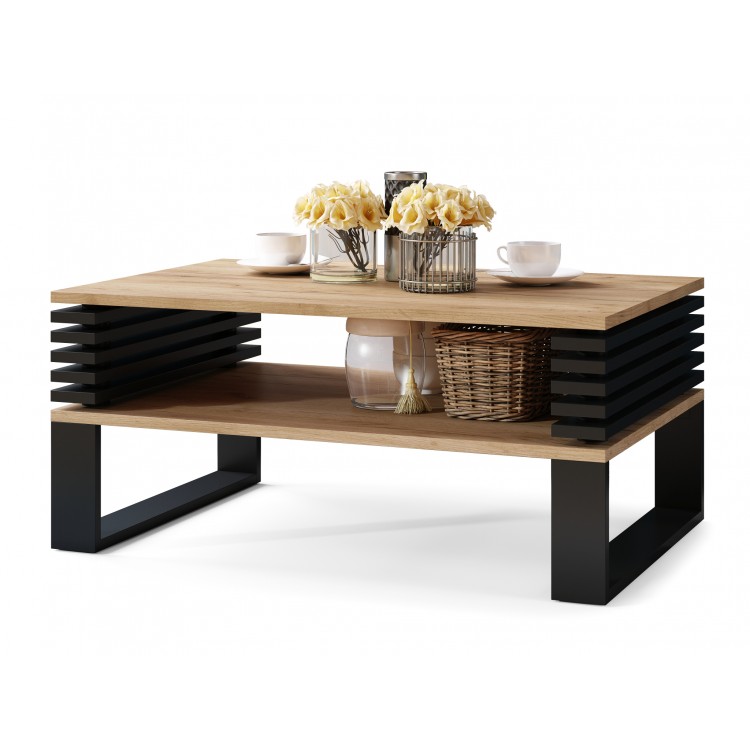 GOKEE dub craft zlatý / černá matná - moderní konferenční stolek s poličkou