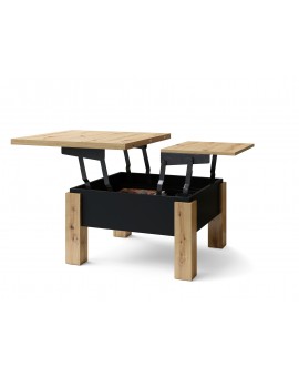 OSLO hrast artisan /crni mat, stolić za kavu sklopliv s funkcijom podizanja ploče stola