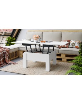 OSLO bijeli mat, stolić za kavu sklopliv s funkcijom podizanja ploče stola