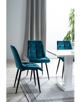 Židle POSH tyrkysová (tkanina Bluvel 85) - moderní, čalouněná, sametová, do obývacího pokoje, jídelny